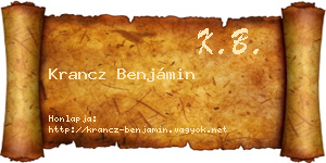 Krancz Benjámin névjegykártya